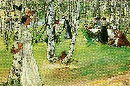 Carl Larsson frukost i det grona -under bjorkarna oil painting picture